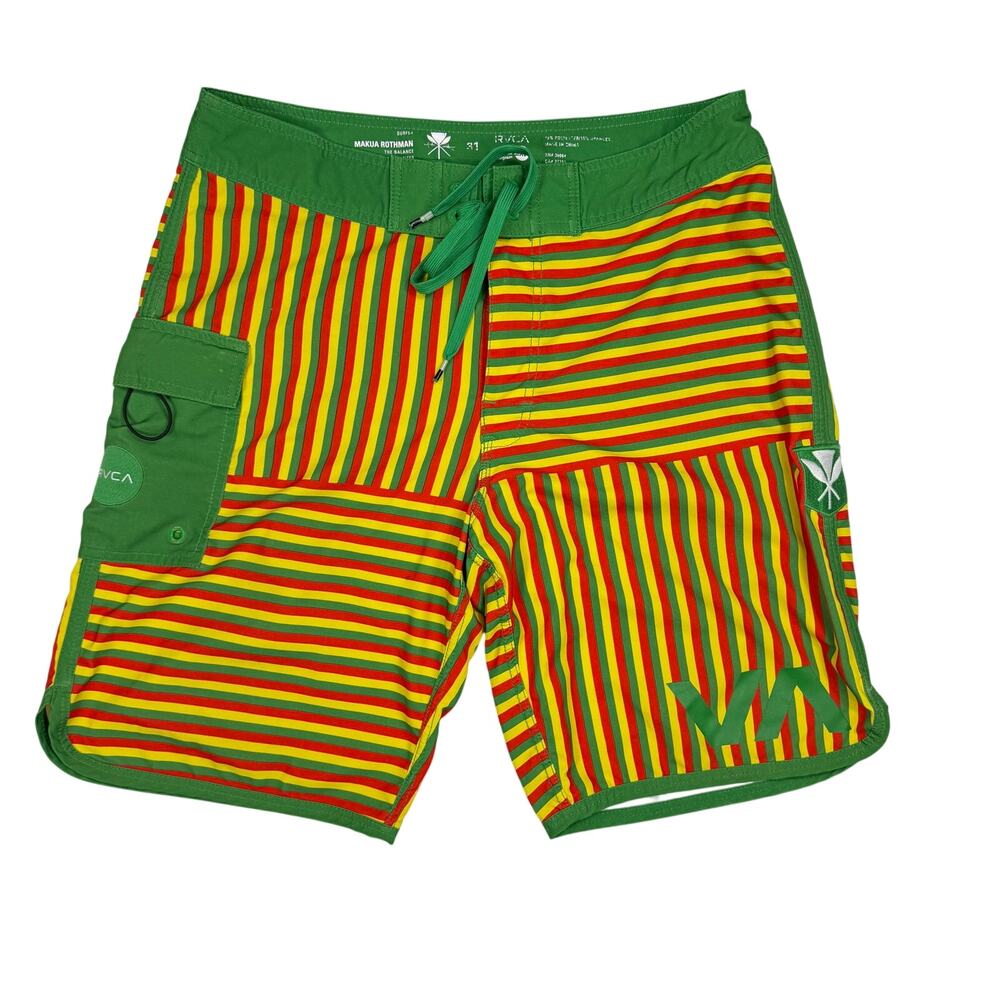 RVCA Makua Rothman Surfer Board Shorts 31 Waist Rasta-striped pattern